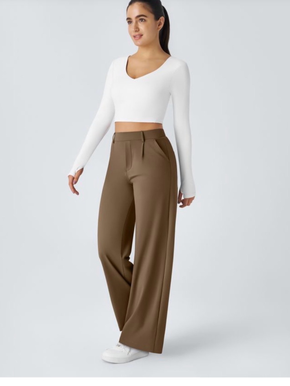 HALARA Brown Wide-Leg High-Rise Trousers